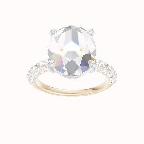Three Row Pave Engagement Ring With Low Set Four Prong Head