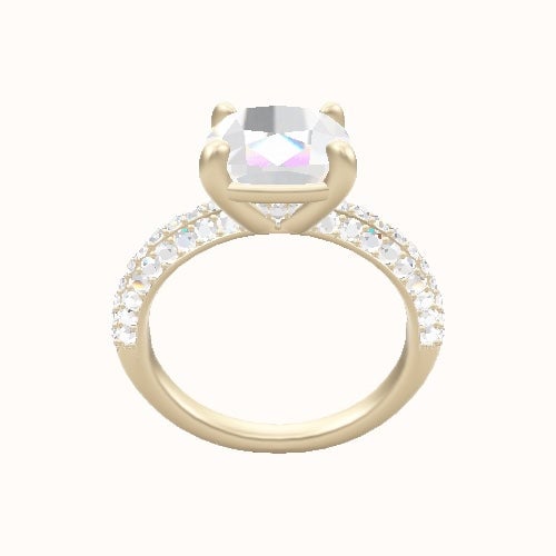 Three Row Pave Engagement Ring With Low Set Four Prong Head