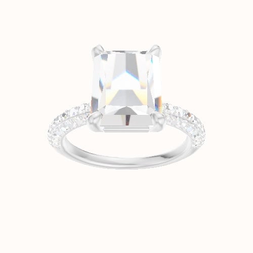 Three Row Pave Engagement Ring With Low Set Four Prong Head