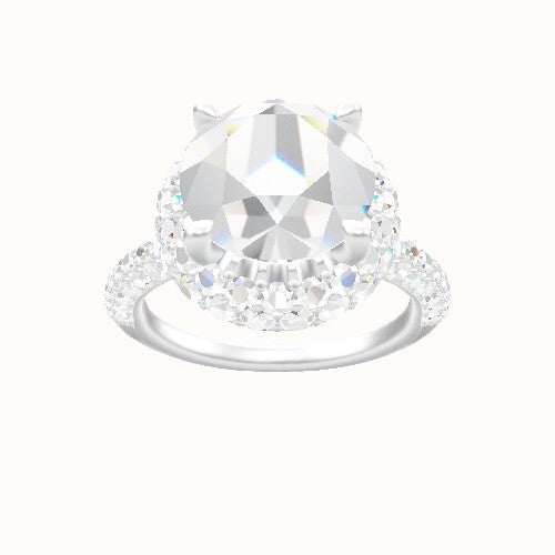 Three Row Pave Engagement Ring With Low Set Waterfall Halo Head