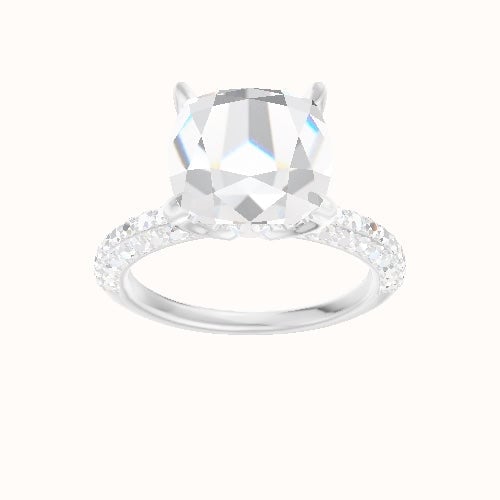 Three Row Pave Engagement Ring With Pave Tulip Prongs w. Surprise Diamond Head