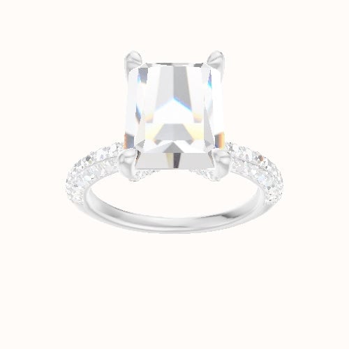 Three Row Pave Engagement Ring With Pave V Prong Head