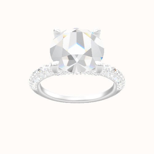 Three Row Pave Engagement Ring With Pave V Prong Head