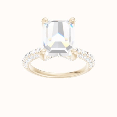 Three Row Pave Engagement Ring With Pave V Prong Head