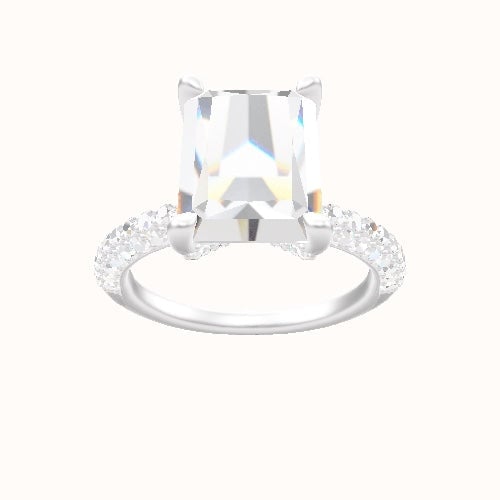 Three Row Pave Engagement Ring With Pave V Prong Head