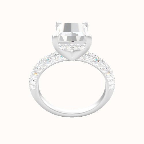 Three Row Pave Engagement Ring With V Prong with Hidden Halo Head