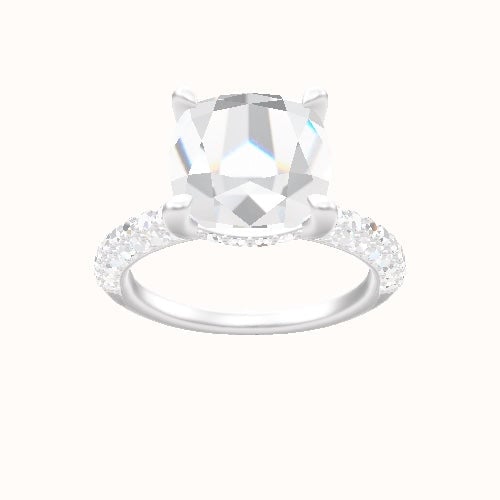 Three Row Pave Engagement Ring With V Prong with Hidden Halo Head