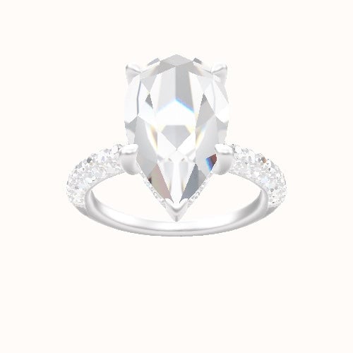 Three Row Pave Engagement Ring With V Prong with Hidden Halo Head and Matching Band