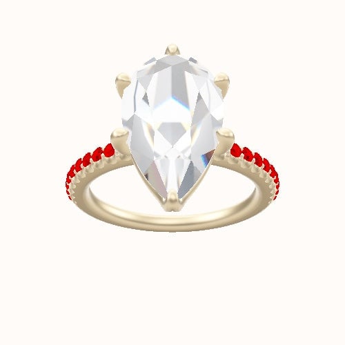 illusion Pave Engagement Ring With Crown Six Prong w. accent Diamond Head