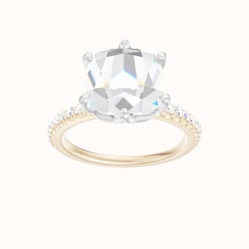 illusion Pave Engagement Ring With Crown Six Prong w. accent Diamond Head and Matching Band