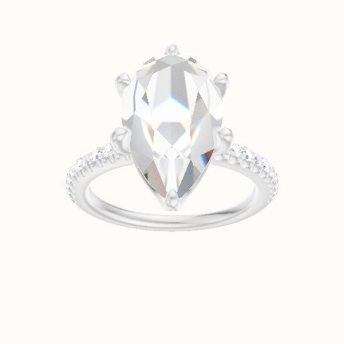 illusion Pave Engagement Ring With Crown Six Prong w. accent Diamond Head