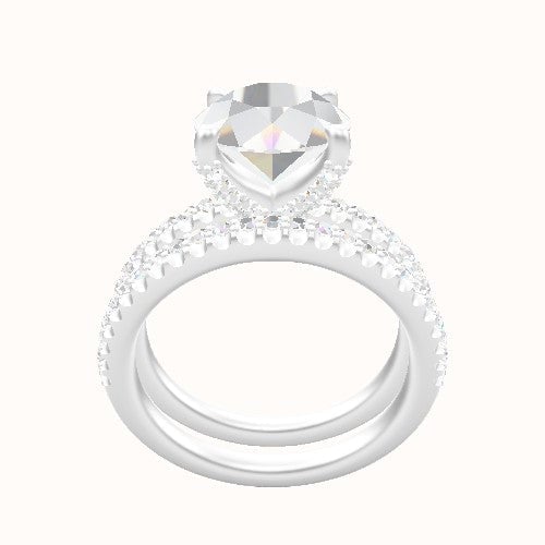illusion Pave Engagement Ring With Double Pave V Prong Head and Matching Band