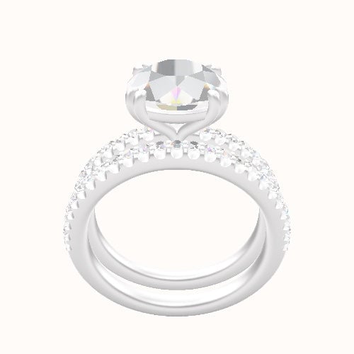 illusion Pave Engagement Ring With Double Prongs Head and Matching Band