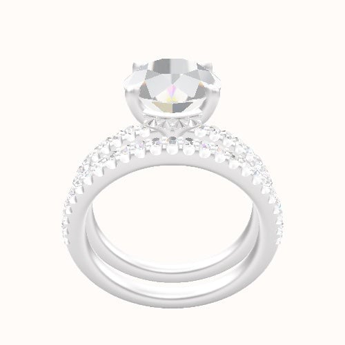 illusion Pave Engagement Ring With Front set gallery Head and Matching Band