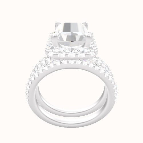 illusion Pave Engagement Ring With Halo Head and Matching Band