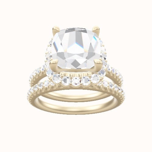 illusion Pave Engagement Ring With Halo Head and Matching Band