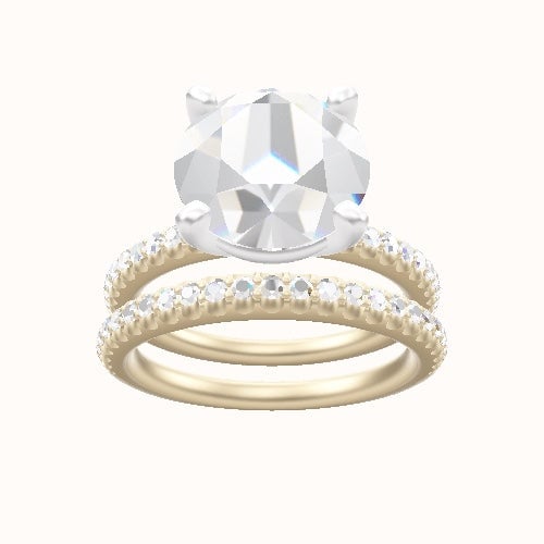 illusion Pave Engagement Ring With High Set Four Prong Head and Matching Band