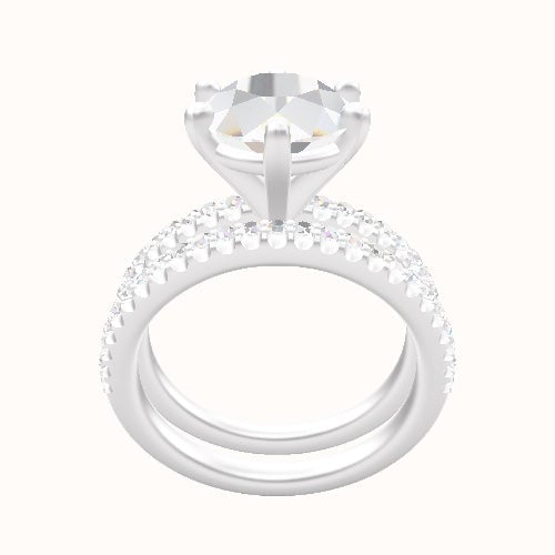 illusion Pave Engagement Ring With High Set Six Prong Head and Matching Band