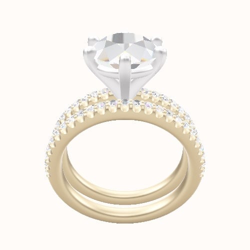 illusion Pave Engagement Ring With High Set Six Prong Head and Matching Band