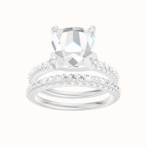 illusion Pave Engagement Ring With Low Set Four Prong Head and Matching Band