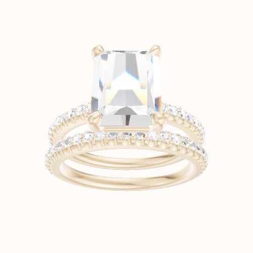 illusion Pave Engagement Ring With Low Set Four Prong Head and Matching Band