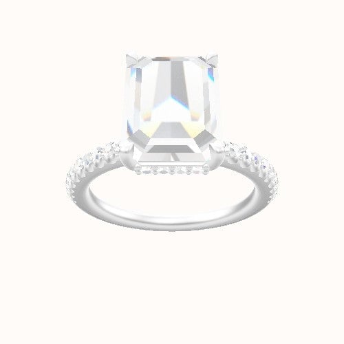 illusion Pave Engagement Ring With Low Set Pave  Hidden Halo Head and Matching Band