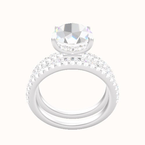 illusion Pave Engagement Ring With Low Set Pave  Hidden Halo Head and Matching Band