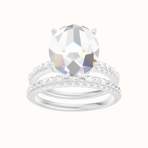 illusion Pave Engagement Ring With Low Set Pave  Hidden Halo Head and Matching Band