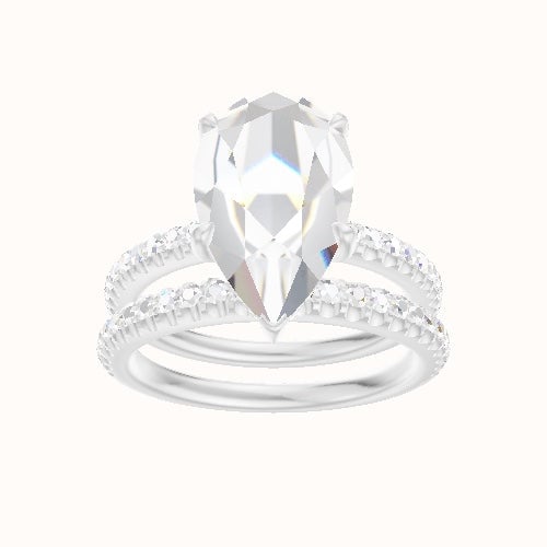 illusion Pave Engagement Ring With Low Set Pave  Hidden Halo Head and Matching Band
