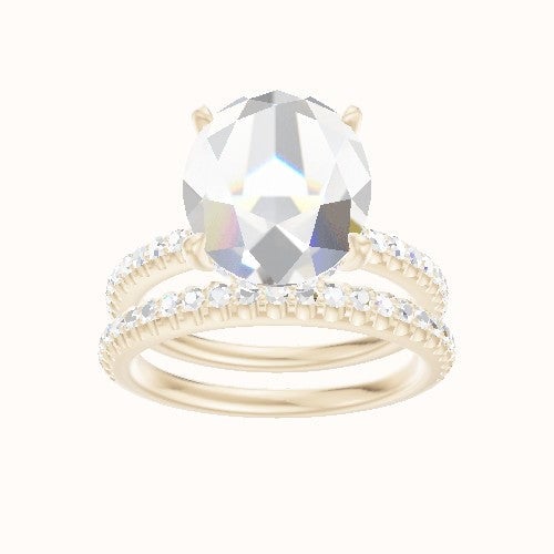 illusion Pave Engagement Ring With Low Set Pave  Hidden Halo Head and Matching Band