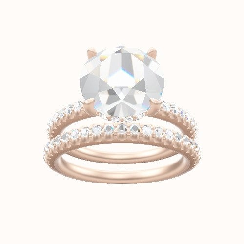 illusion Pave Engagement Ring With Low Set Pave  Hidden Halo Head and Matching Band
