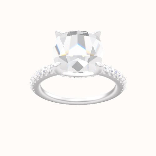 illusion Pave Engagement Ring With Low Set Pave  Hidden Halo Head and Matching Band