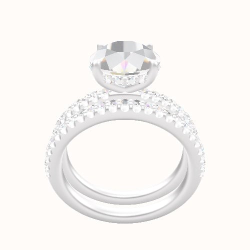 illusion Pave Engagement Ring With Low Set Pave  Hidden Halo Head and Matching Band
