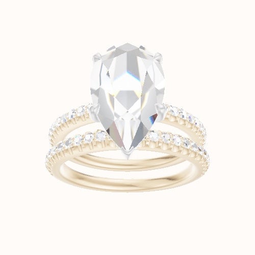 illusion Pave Engagement Ring With Low Set Pave  Hidden Halo Head and Matching Band