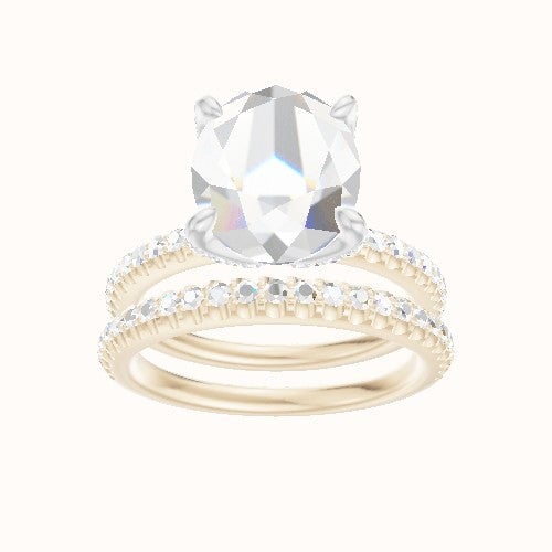 illusion Pave Engagement Ring With Pave Petal Four Prong Head and Matching Band