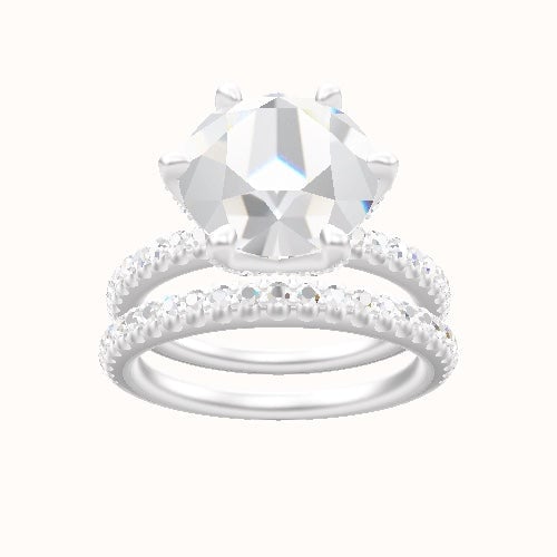 illusion Pave Engagement Ring With Pave Petal Six Prong Head and Matching Band
