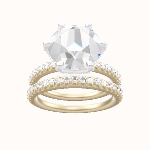 illusion Pave Engagement Ring With Pave Petal Six Prong Head and Matching Band