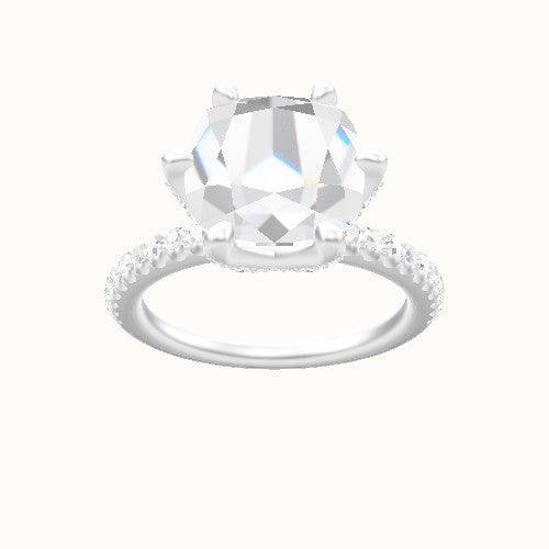 illusion Pave Engagement Ring With Pave Petal Six Prong Head and Matching Band