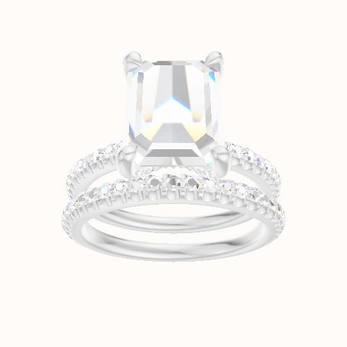 illusion Pave Engagement Ring With Pave V Prong Head and Matching Band