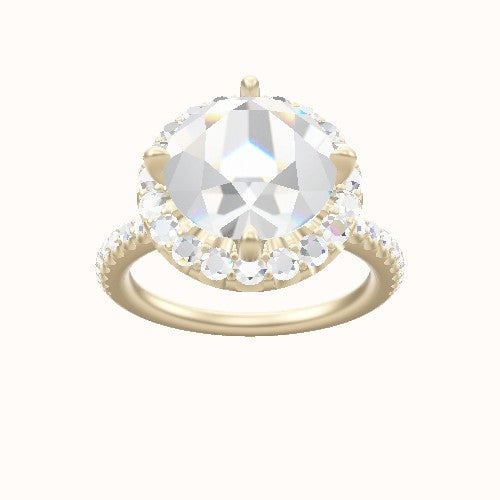 illusion Pave Engagement Ring With Petal Prong Halo Head and Matching Band
