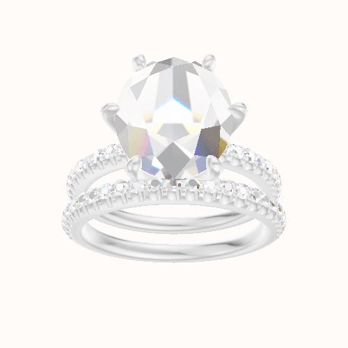 illusion Pave Engagement Ring With Petal Six Prong Head and Matching Band