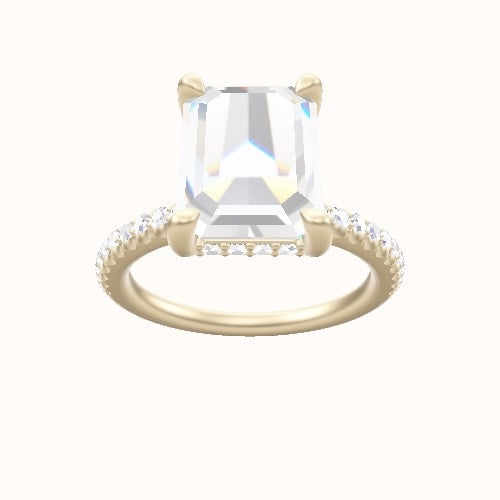illusion Pave Engagement Ring With V Prong with Hidden Halo Head