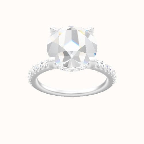 illusion Pave Engagement Ring With V Prong with Hidden Halo Head