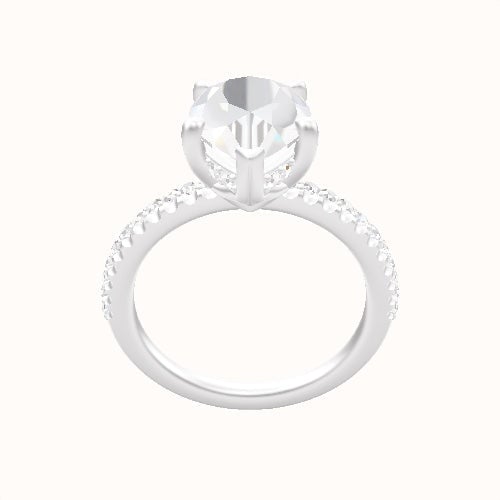illusion Pave Engagement Ring With V Prong with Hidden Halo Head