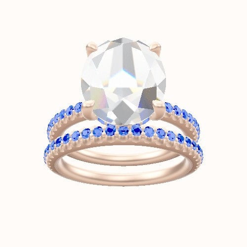 illusion Pave Engagement Ring With V Prong with Hidden Halo Head and Matching Band