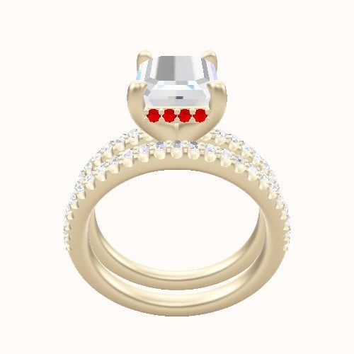 illusion Pave Engagement Ring With V Prong with Hidden Halo Head and Matching Band