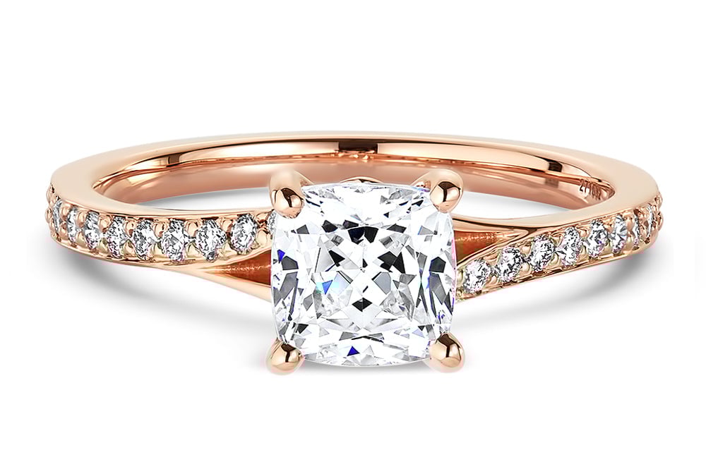 18kt rose gold/cushion/live