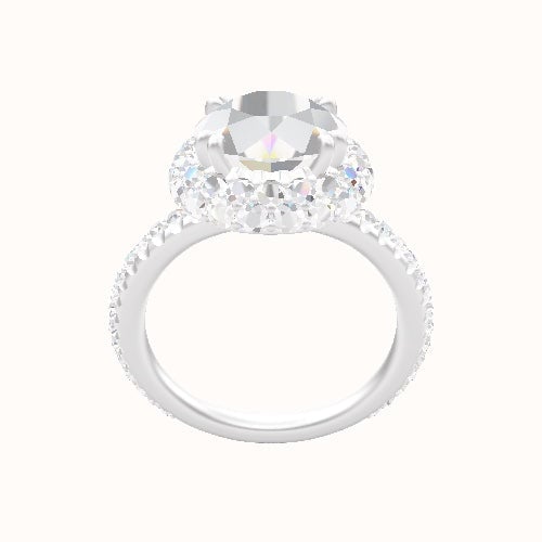 3/4 Pave Engagement Ring With Double Prong Waterfall Halo Head