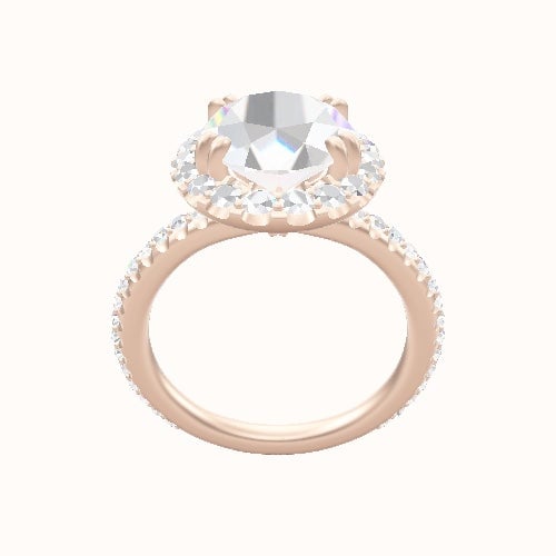 3/4 Pave Engagement Ring With Halo with Double Prong Head