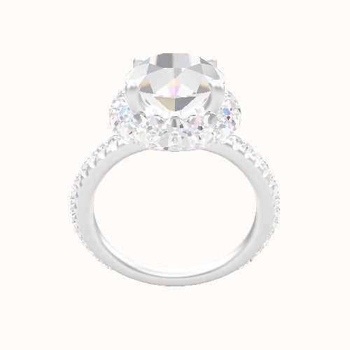 3/4 Pave Engagement Ring With Low Set Waterfall Halo Head